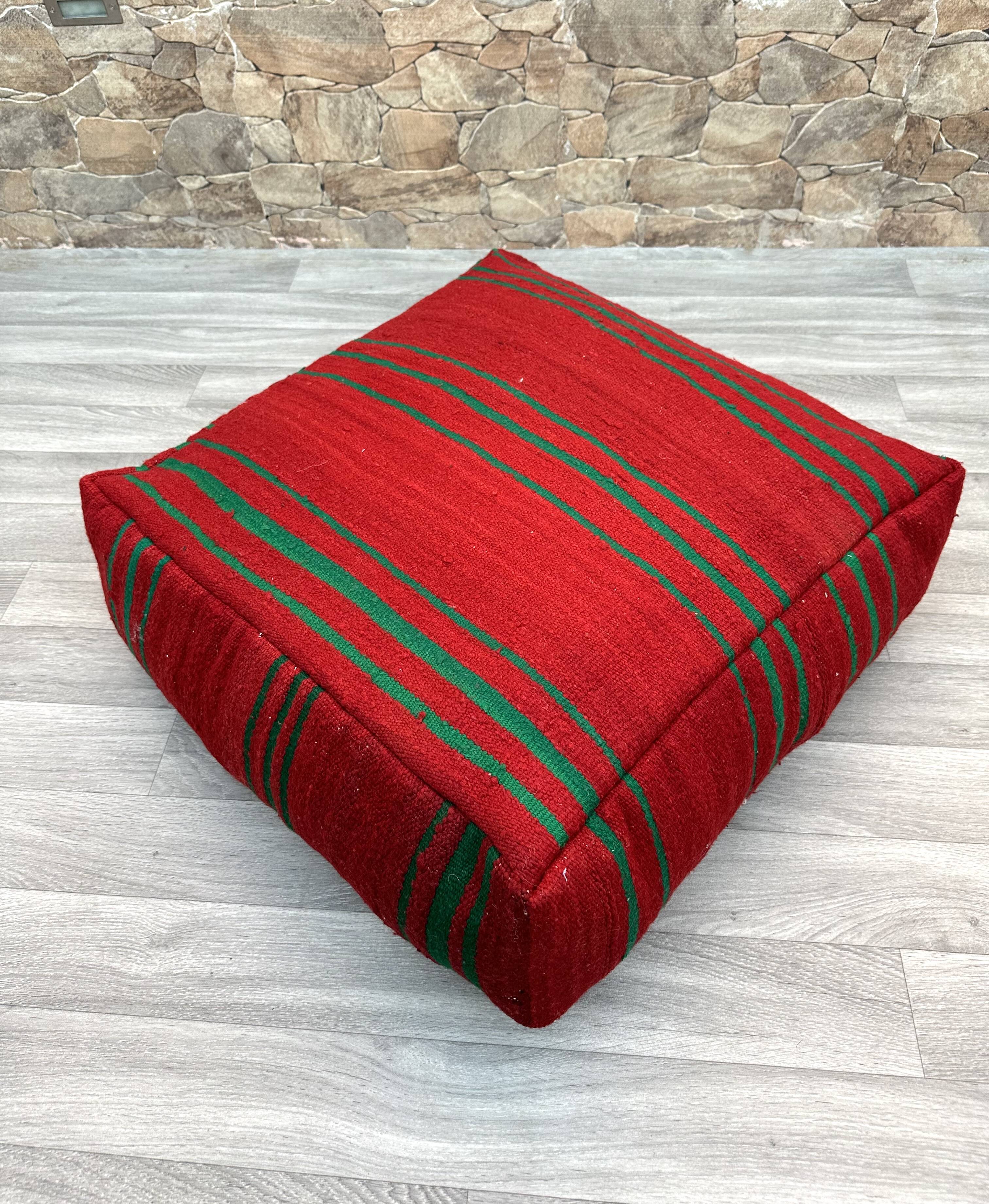 Moroccan Ottoman Pouf - Berber Cushion Cover - Decorative Cushions - Red Moroccan Cushion