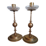 Paire de bougeoirs laiton & verre - centre de table -