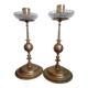 Pair of brass and glass candlesticks - centerpiece -
