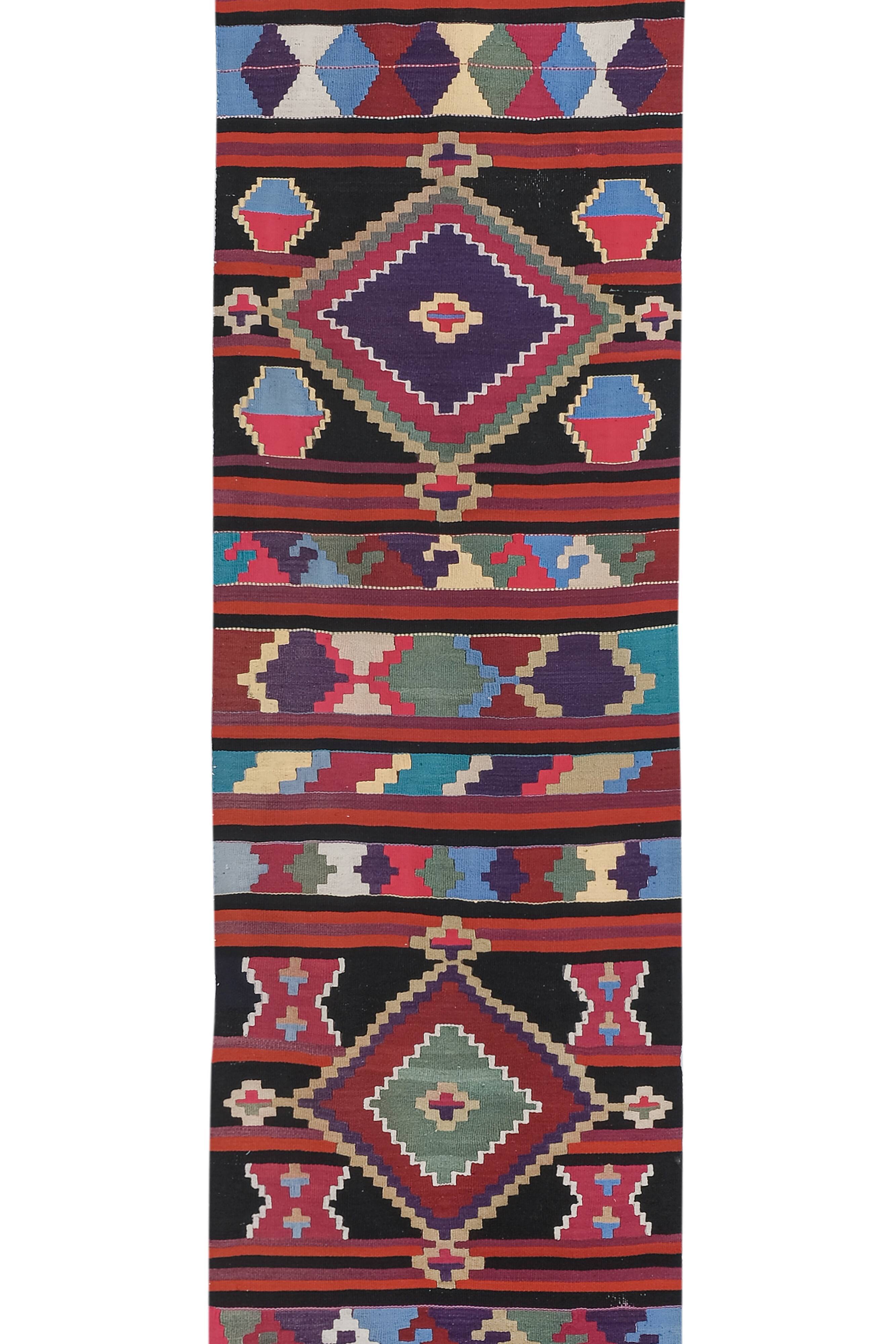 Mid Century Nomadic Wool Anatolian Hall Kilim Runner, Gallery Rug 2'9'' x 14'1''