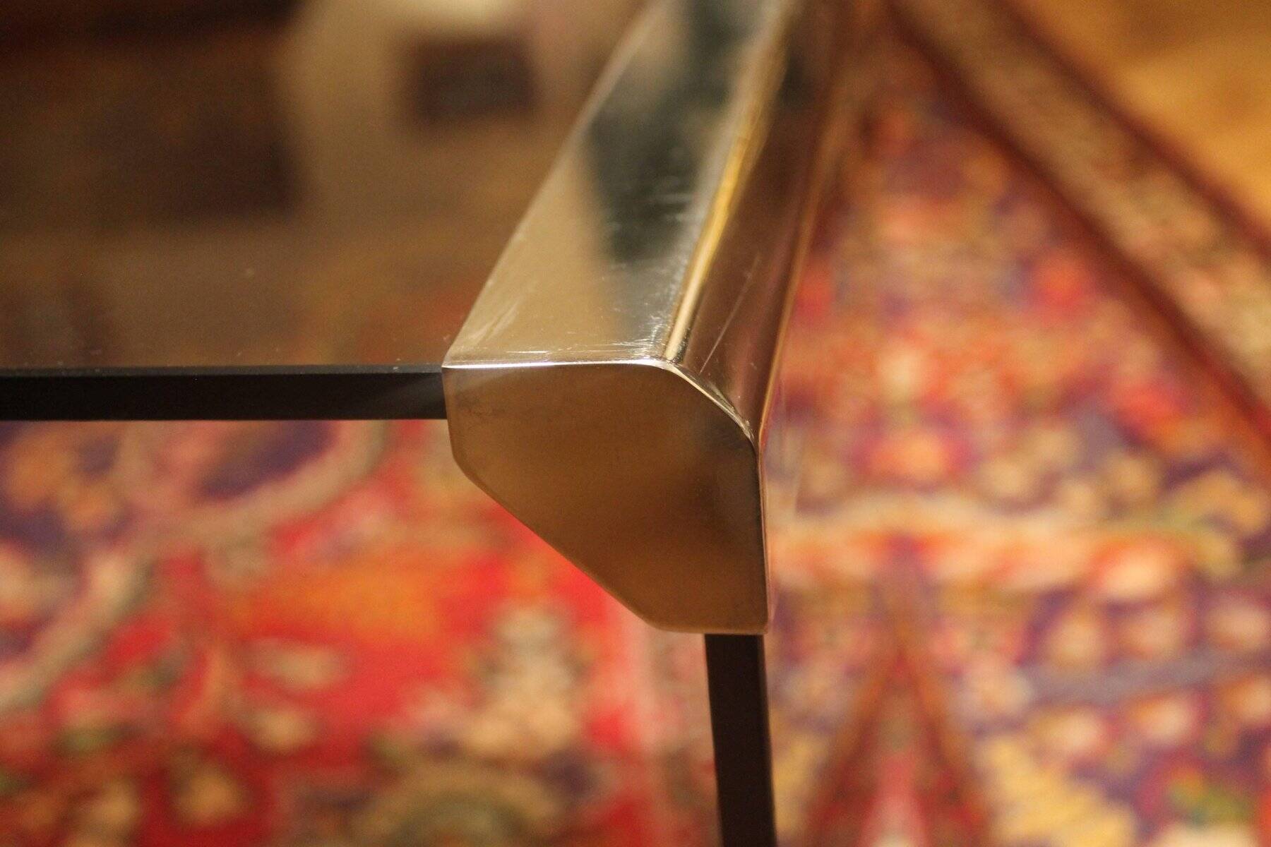 Smoked Glass and Chrome Steel Waterfall Pace Collection Coffee Cocktails Table, 1970s