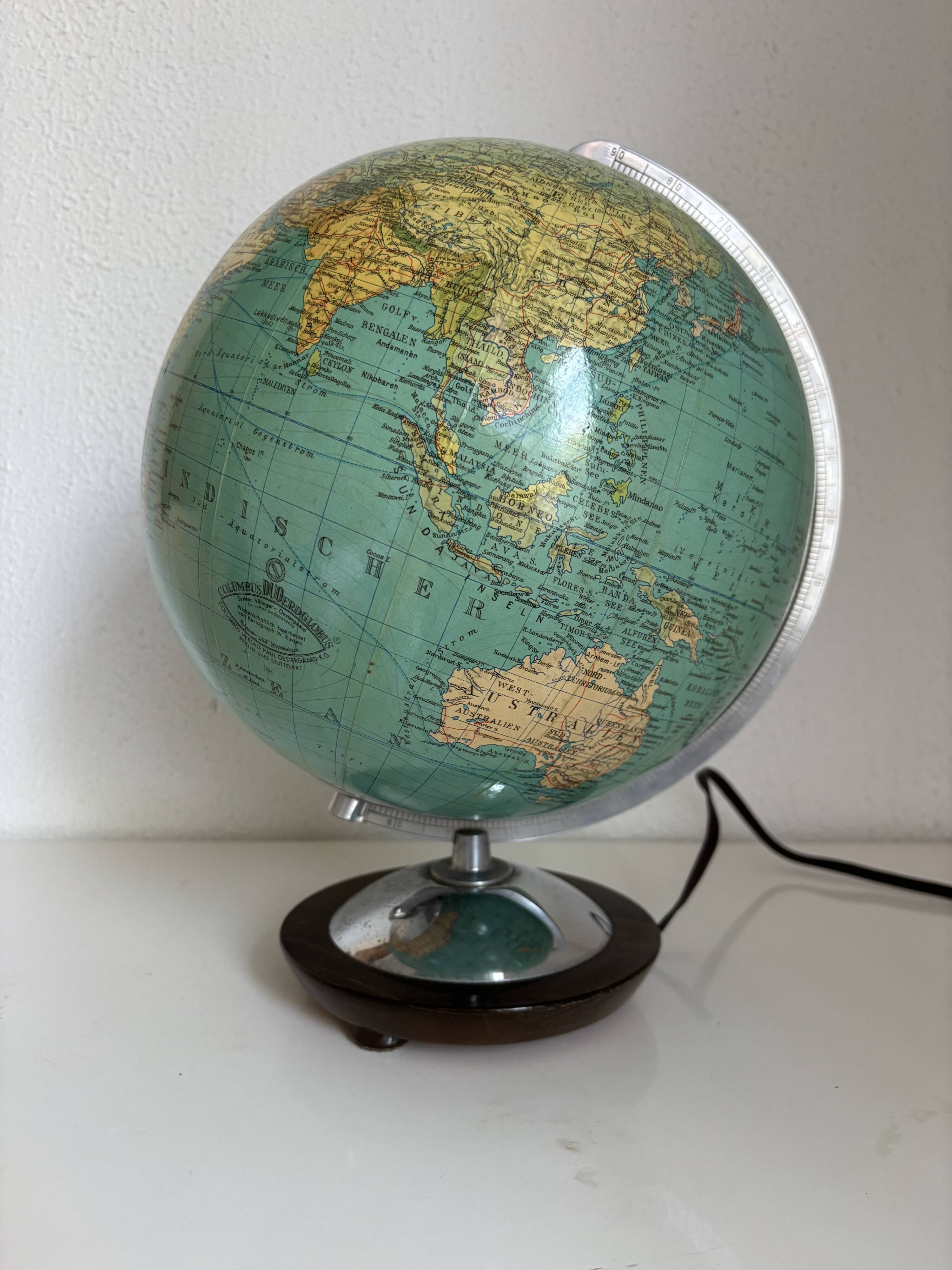Vintage terrestrial globe 1965 German glass Columbus duo - 34 cm