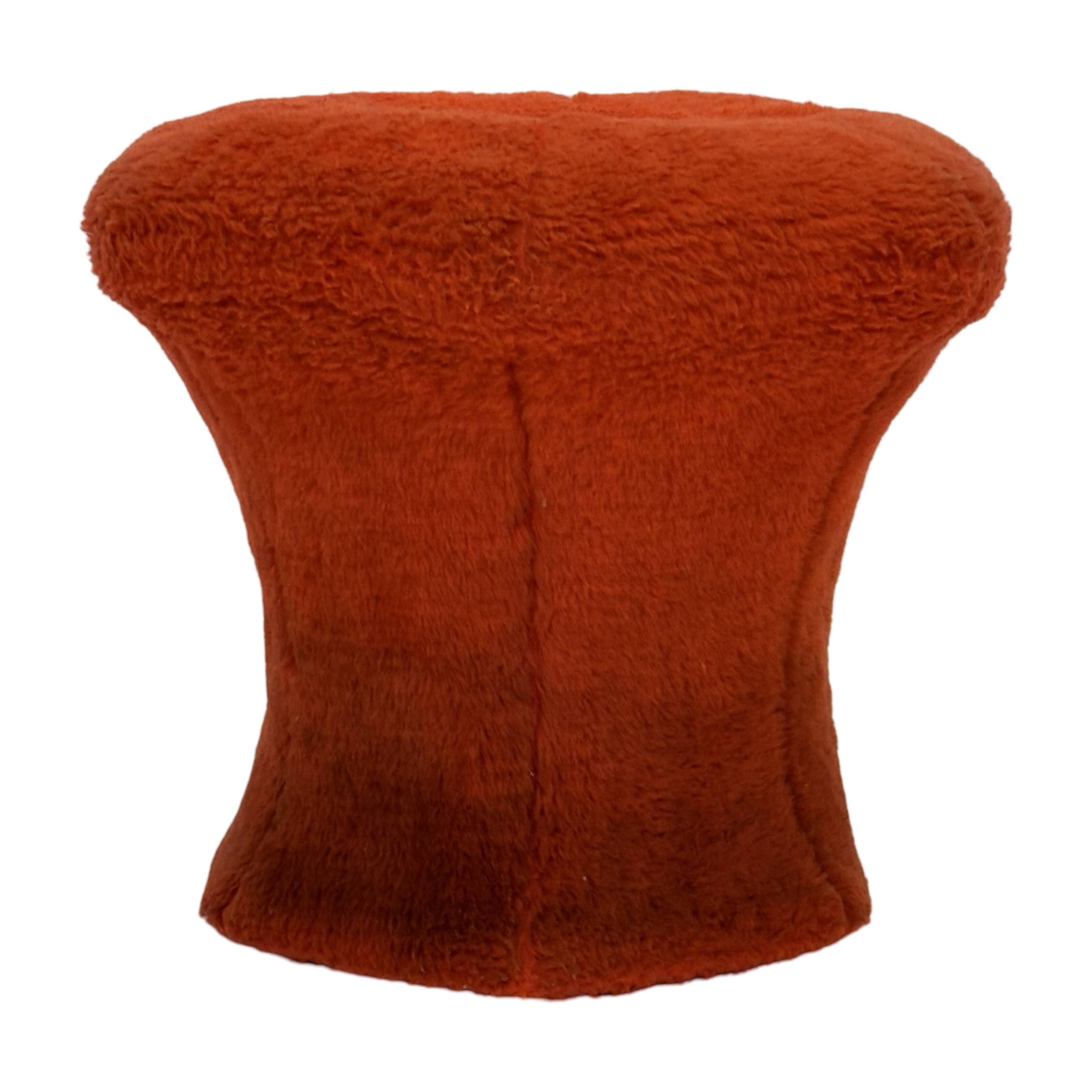 Pouf repose-pieds rond recouvert de peluche en forme de champignon vintage des années 60 et 70