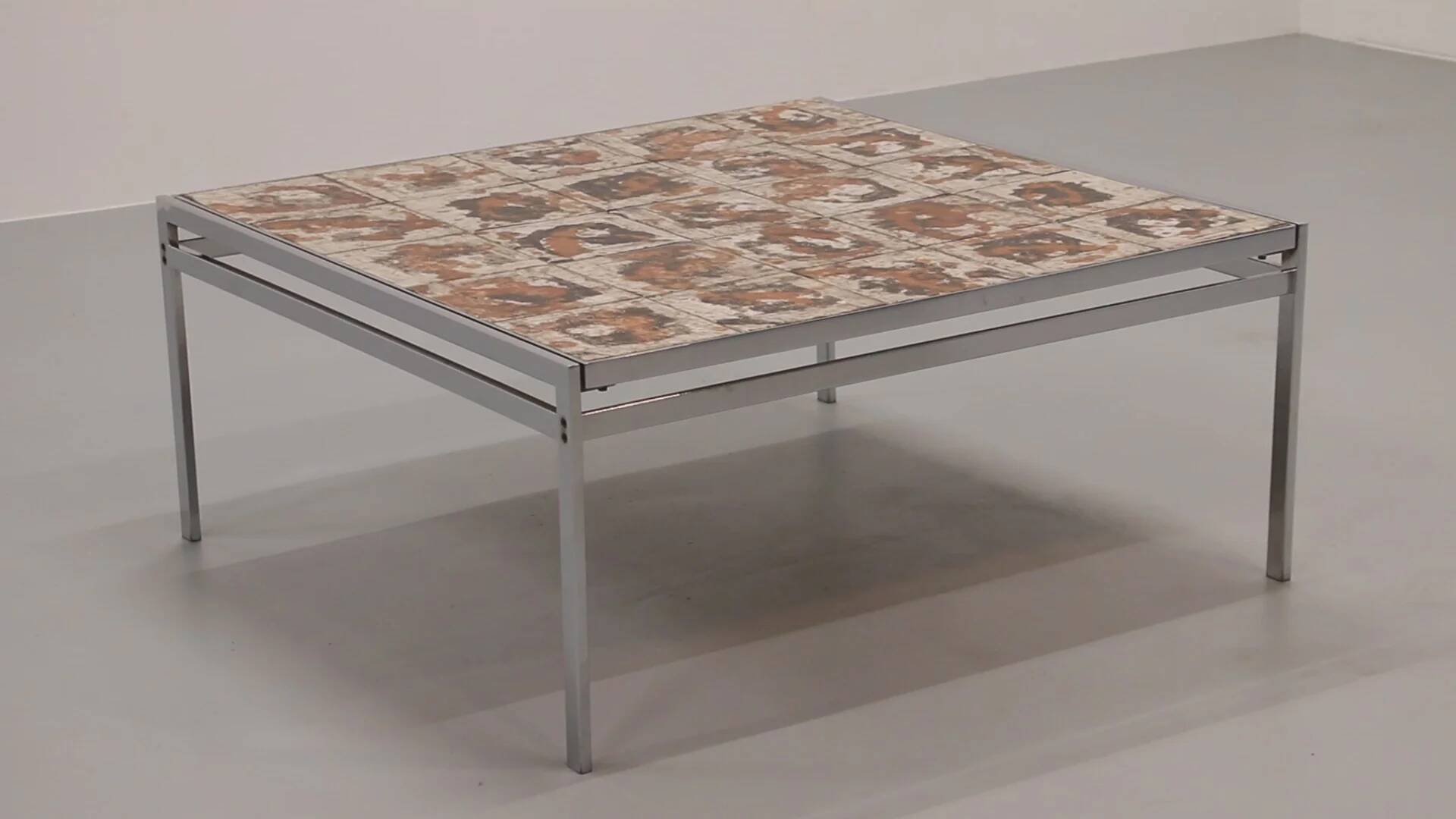 Coffee table in chrome-plated frame and ceramic tiles, Denmark, 1970s