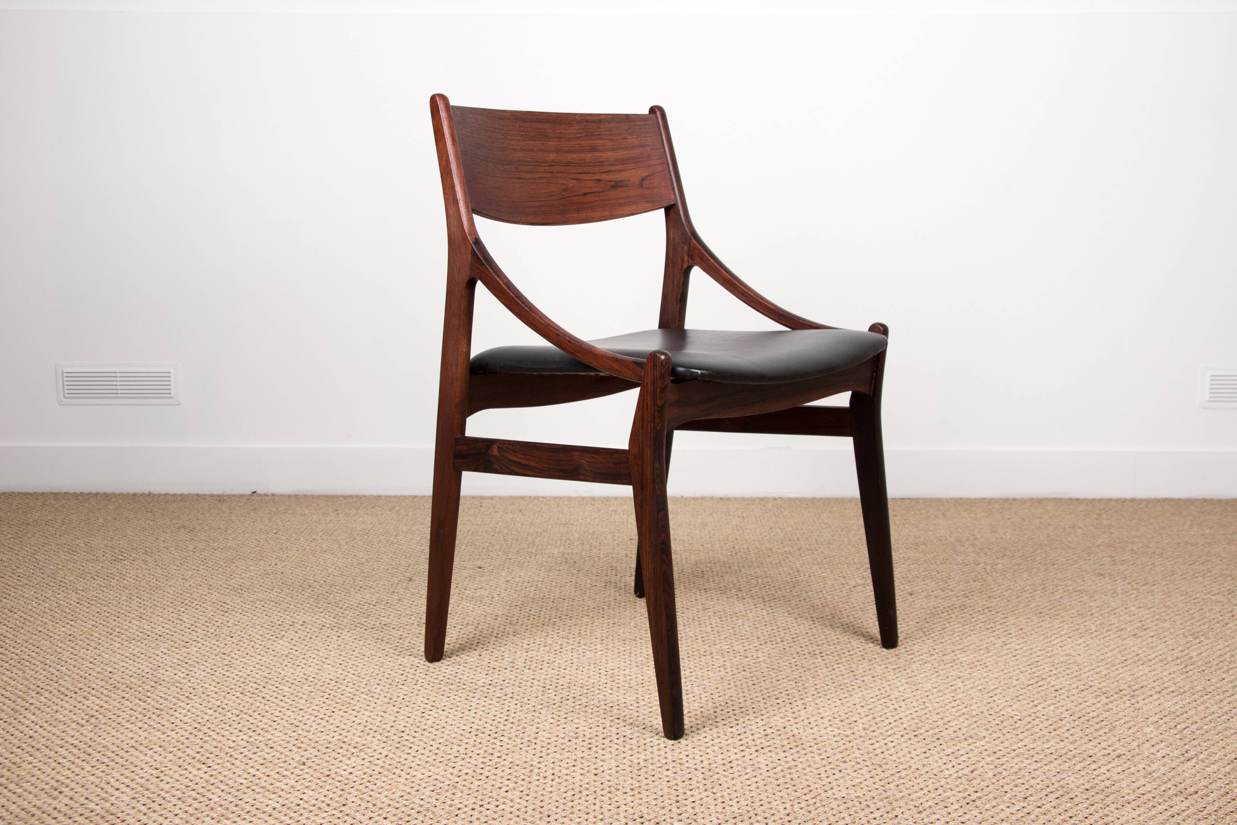 4 chaises danoises en palissandre et skaï noir par Vestervig Eriksen, 1960