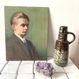 Old portrait in oil on panel 1920, vintage painting of a man signed Cagnet