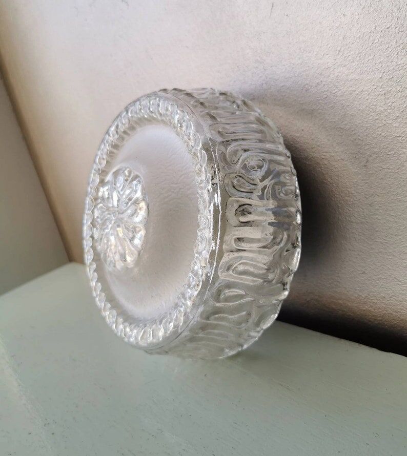 Vintage round glass ceiling lamp, 70s