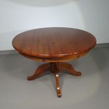 70s pine wood dining table / wood column leg table in 4-leg design with round top