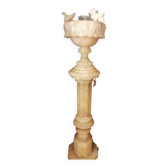 Alabaster fountain column with bird detail