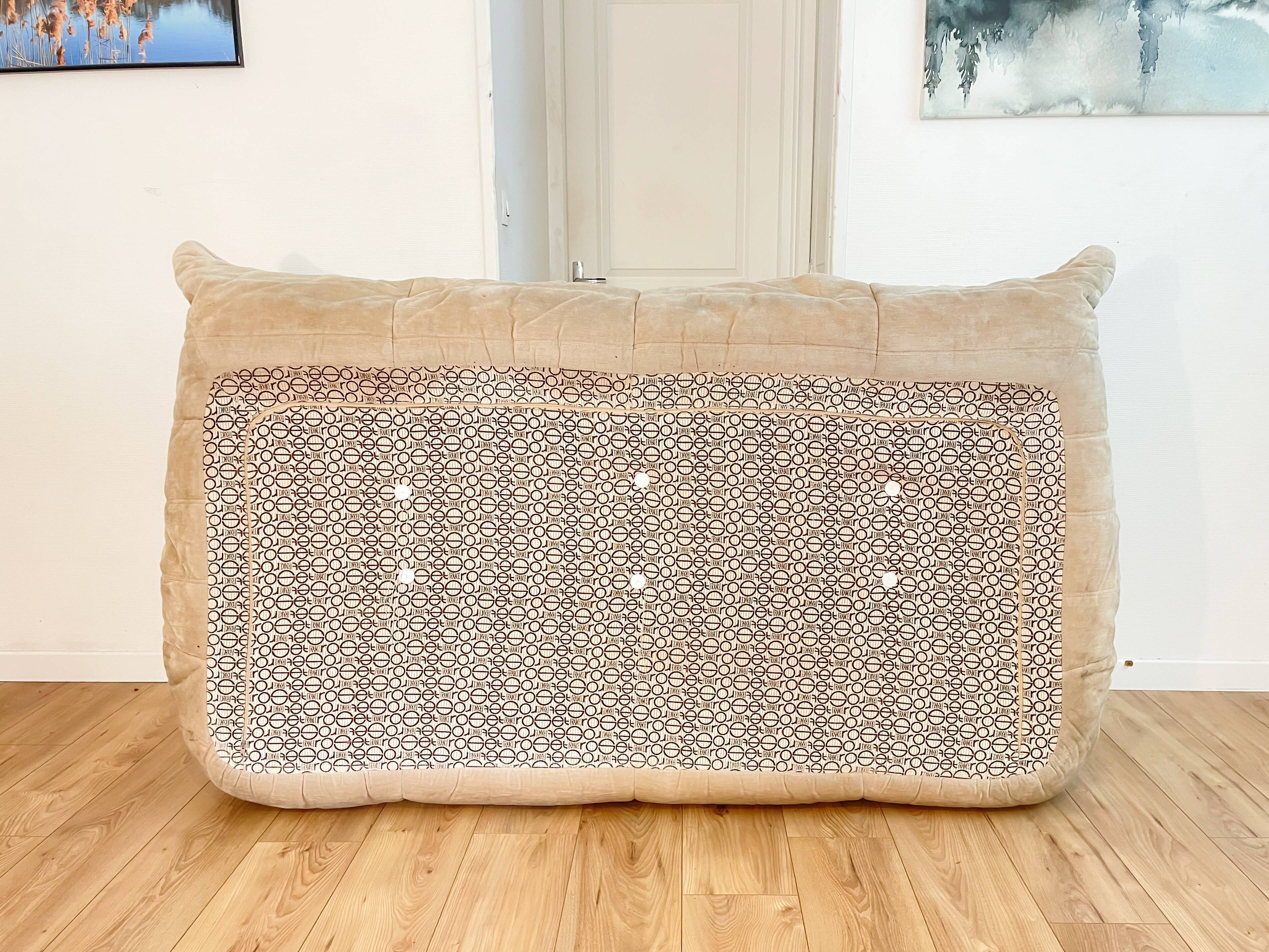 Togo sofa 3 places by Michel Ducaroy in beige velvet