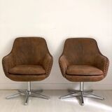 Pair of brown suede swivel office chairs