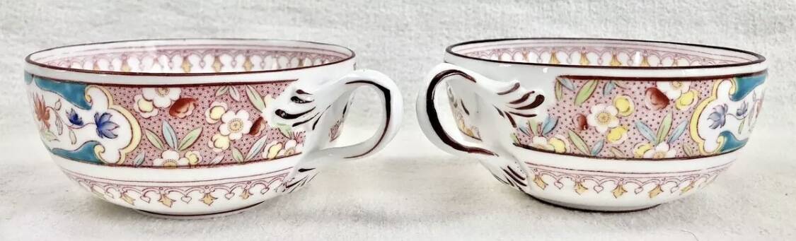 2 old Sarreguemines Minton porcelain tea cups + saucers