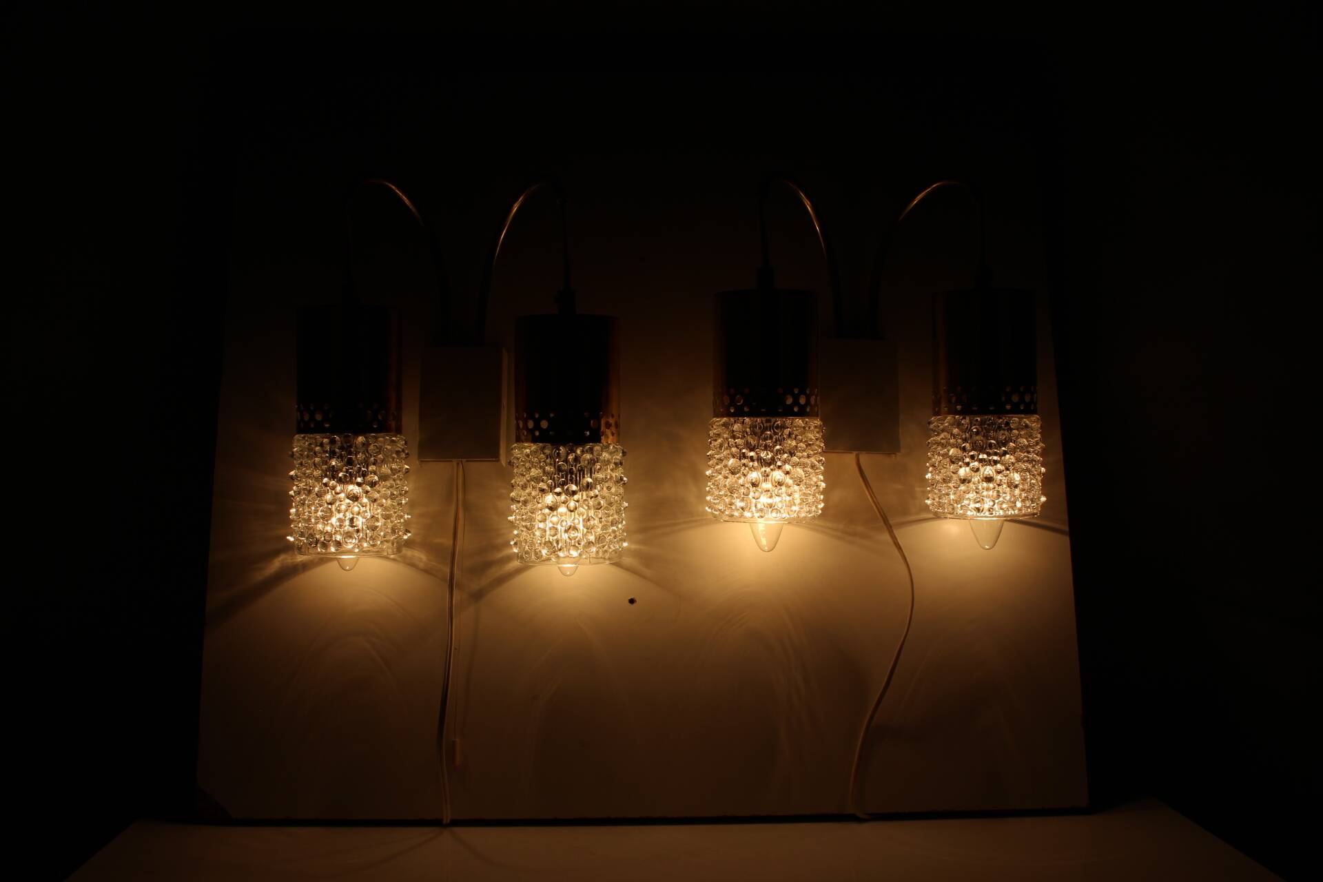 1970s Pair of Two Wall Lamps with Glass Shades, Germany