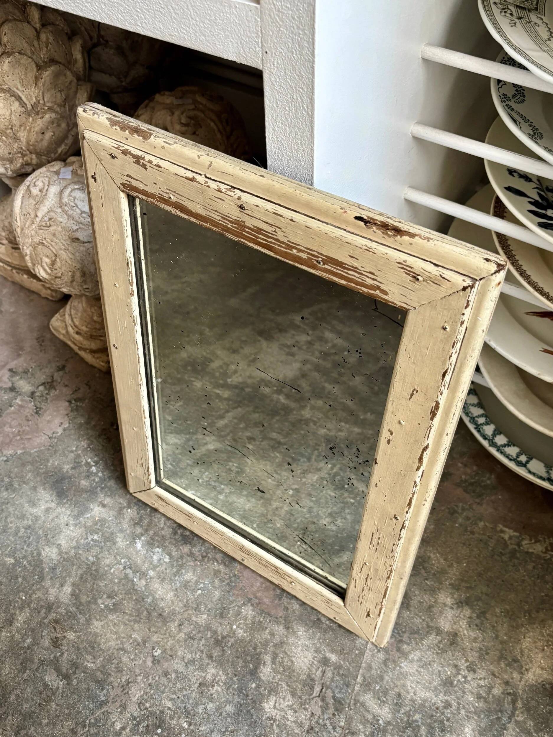 Beige wooden rectangular mirror 42 x 31 cm