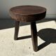 Low hollow upcycled teak tripod stool - Small brown solid wood stool circular seat cr