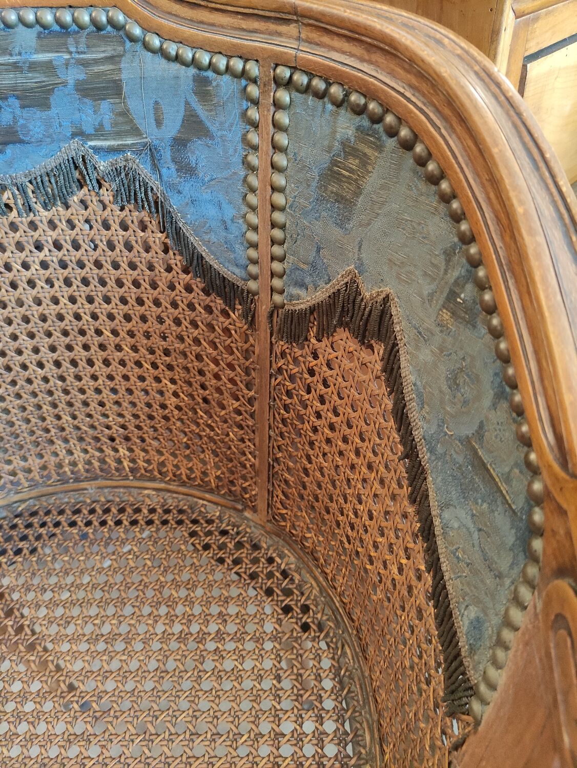 Louis XVI style office armchair in walnut and canning