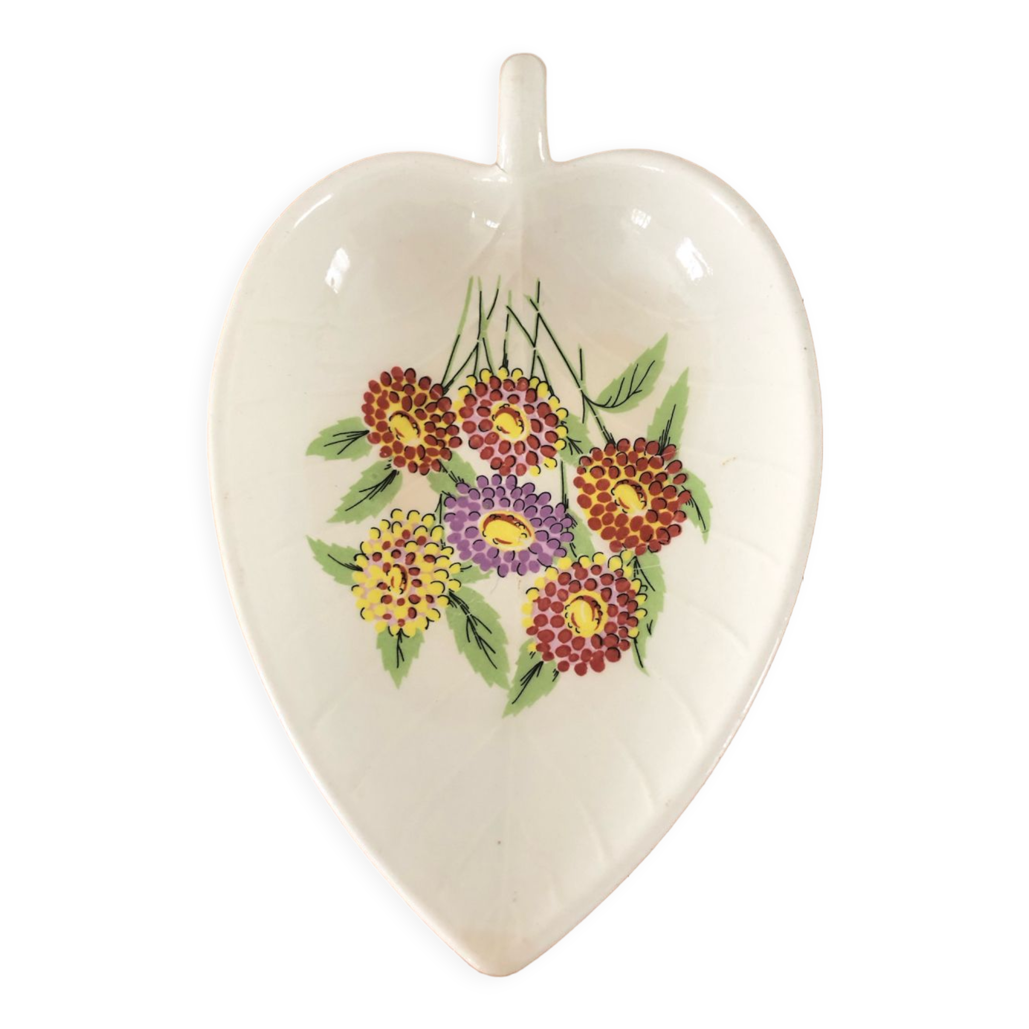 Vide poche en forme de feuille décor floral