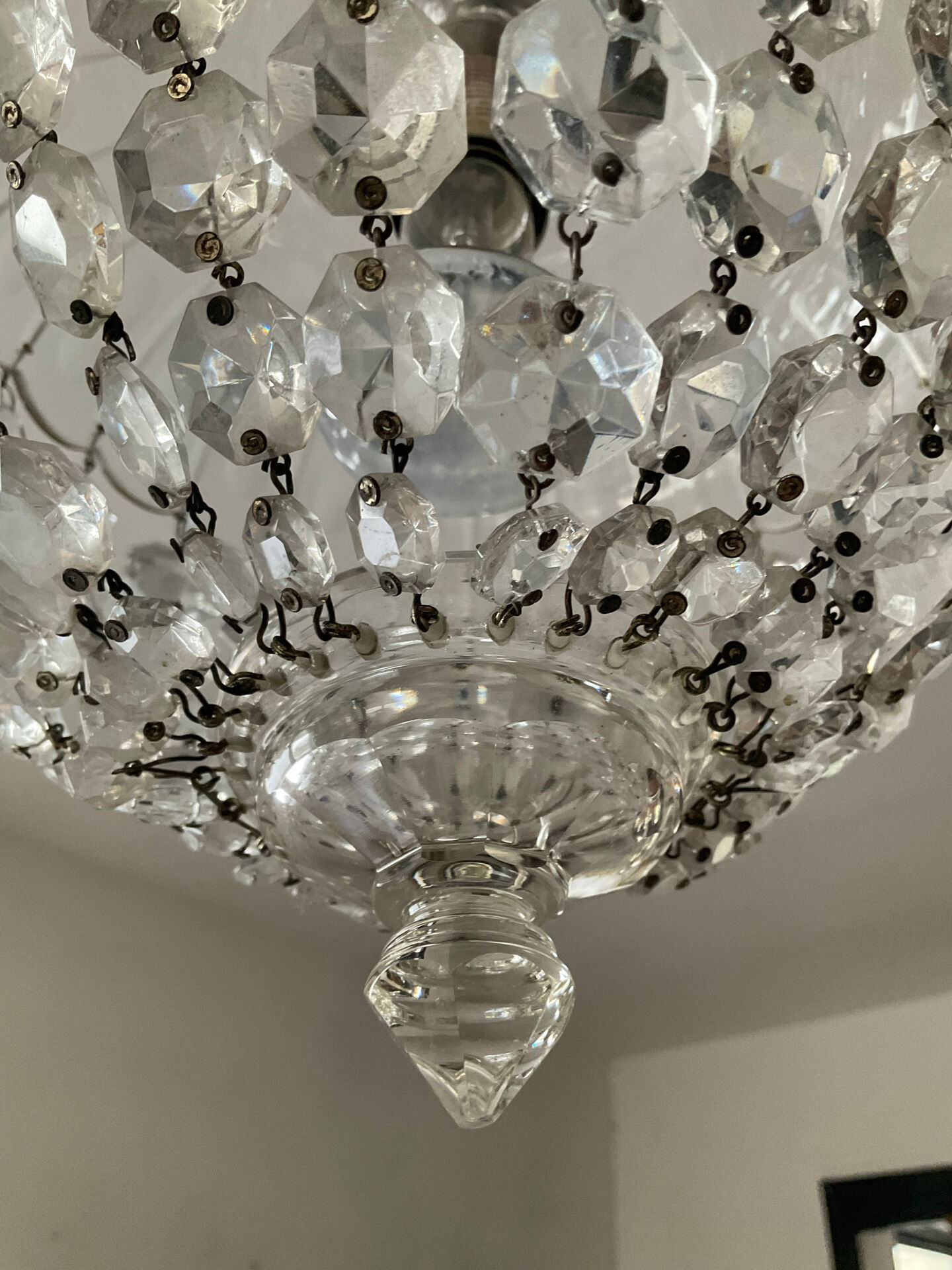 Antique crystal basket chandelier with pendants