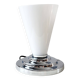 Lampe de table avec abat-jour en verre et pied chromé, probablement Massive
