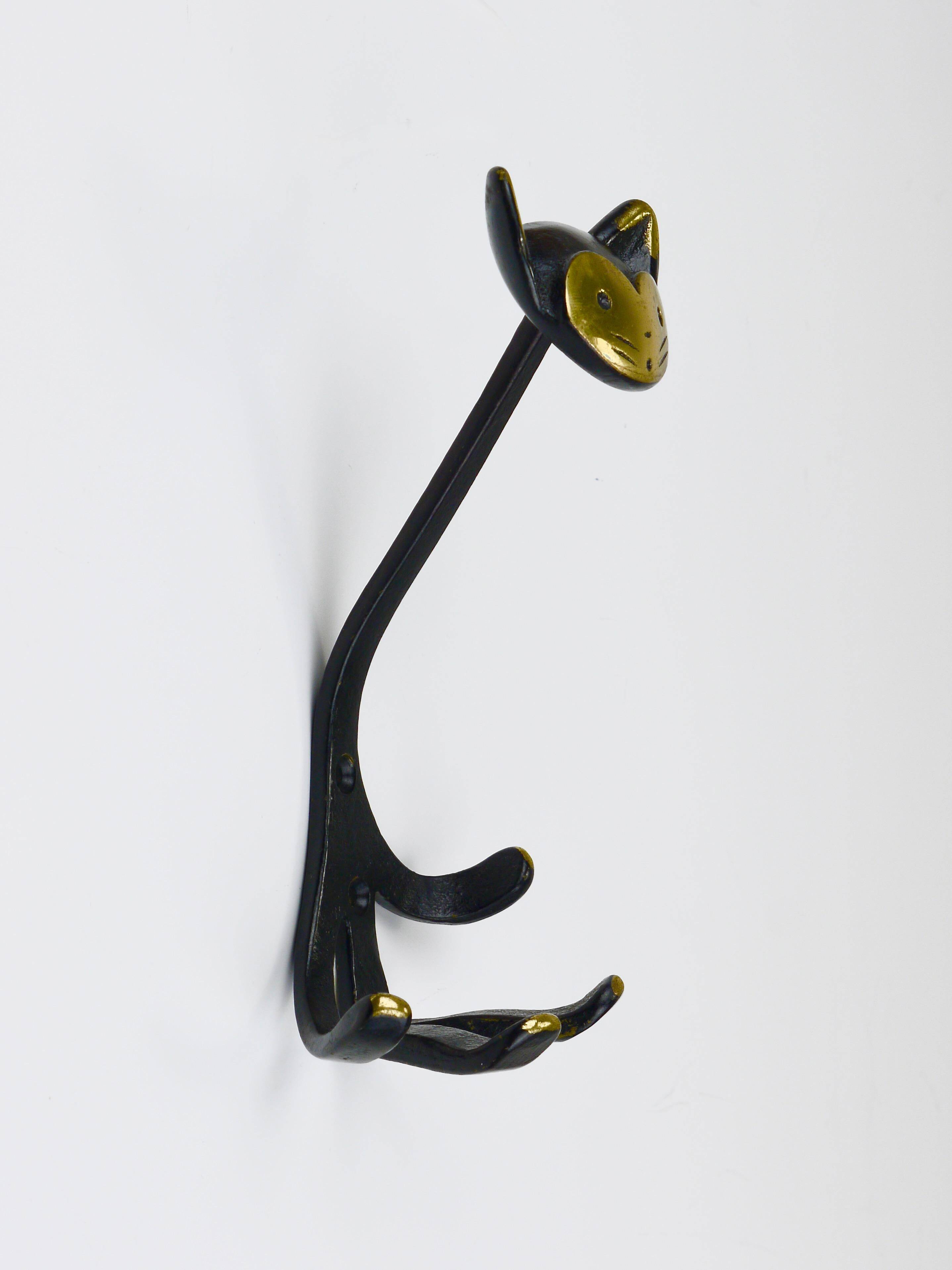 Animal wall hook in brass by Walter Bosse, Cat Zoo by Herta Baller, Austria, 1950s.