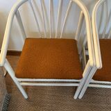 Pair of vintage wood and loop wool armchairs