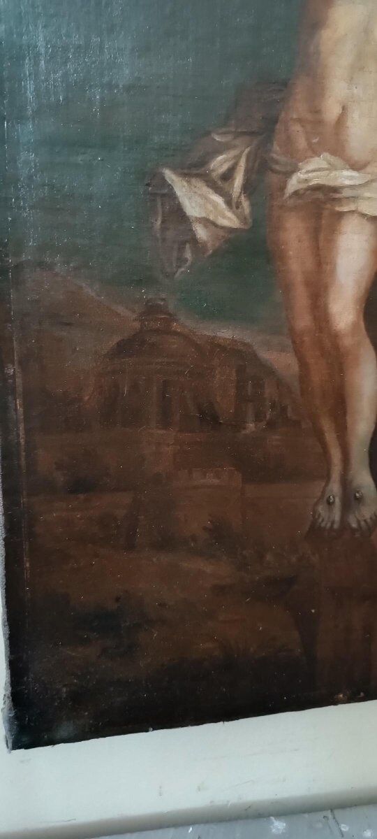 Ancient Oil on Canvas "Crucifixion", Italian School, 18th Century