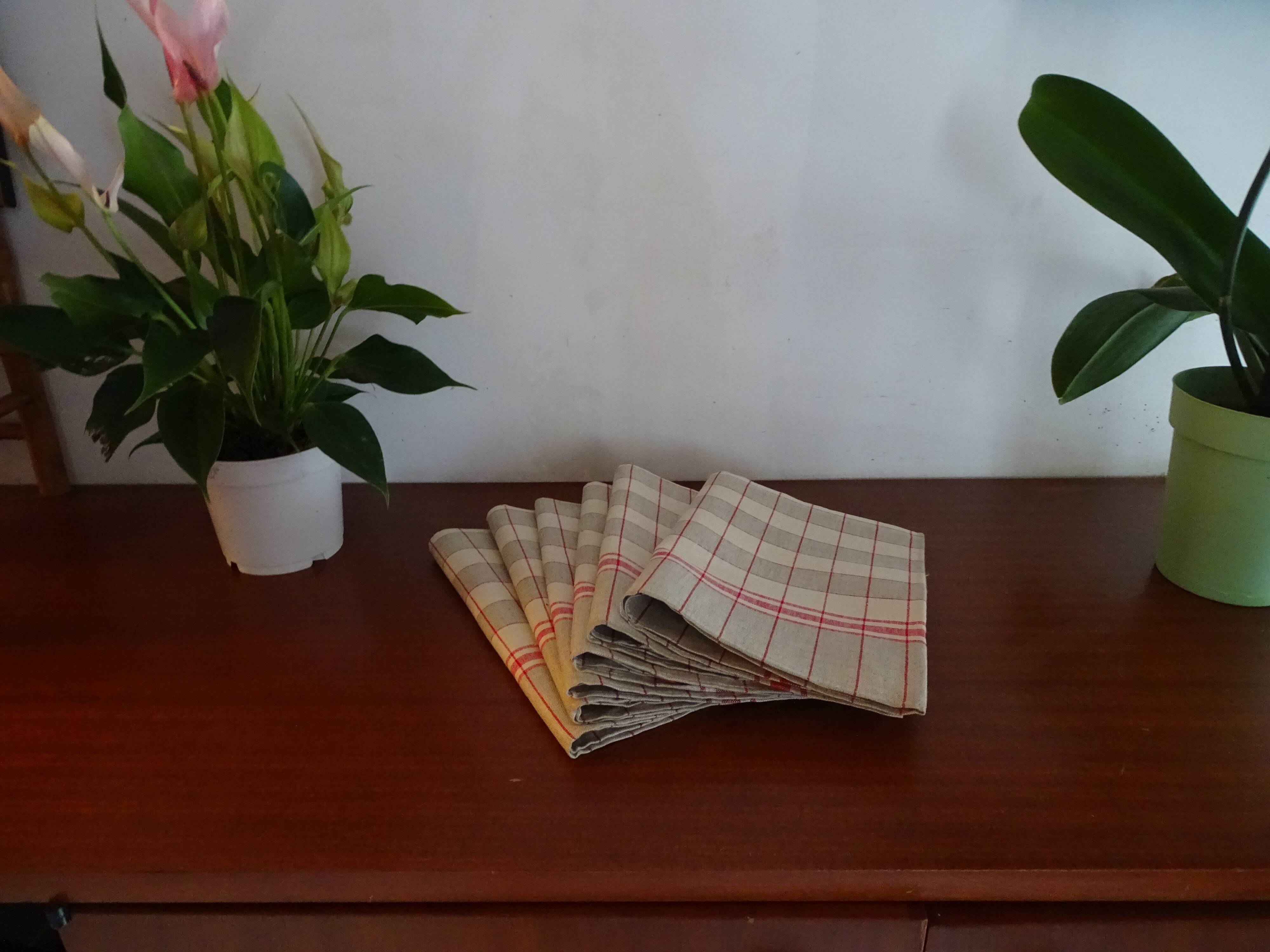 6 antique tea towels vintage cotton Métis 74 x 74