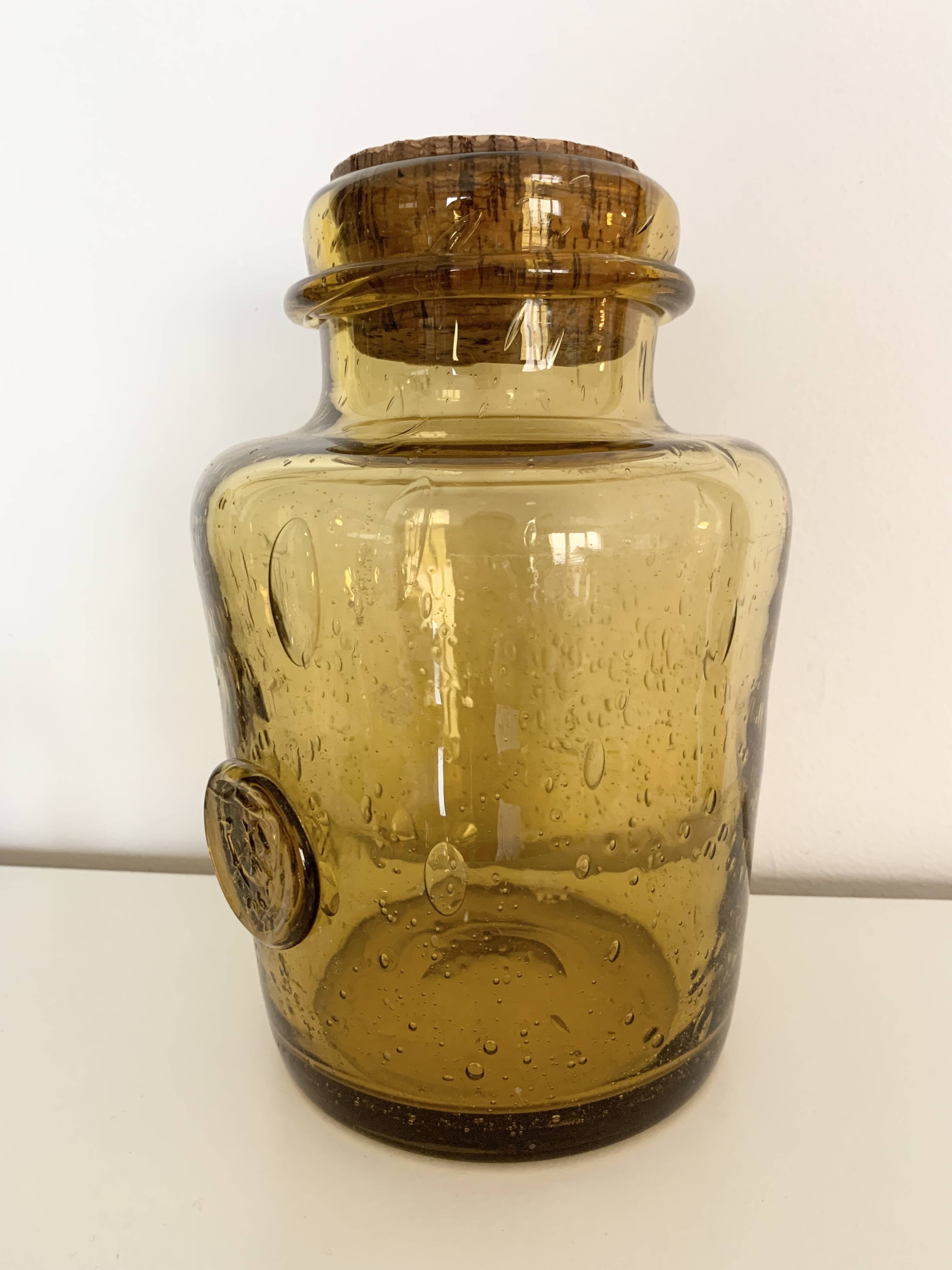 La Rochère amber bubbled glass pot