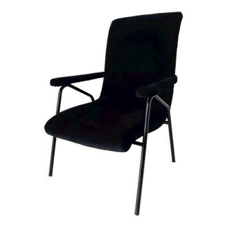 Fauteuil vintage en velours noir des années 60