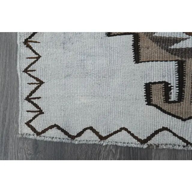 1970s Vintage Turkish Oushak Handmade Wool Cotton Blue Runner Rug 91x352
