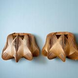 Pair rustic wooden wall sconce lights