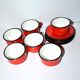 Set of 6 cups in red enamelled metal with vintage polka dots 1950-1960