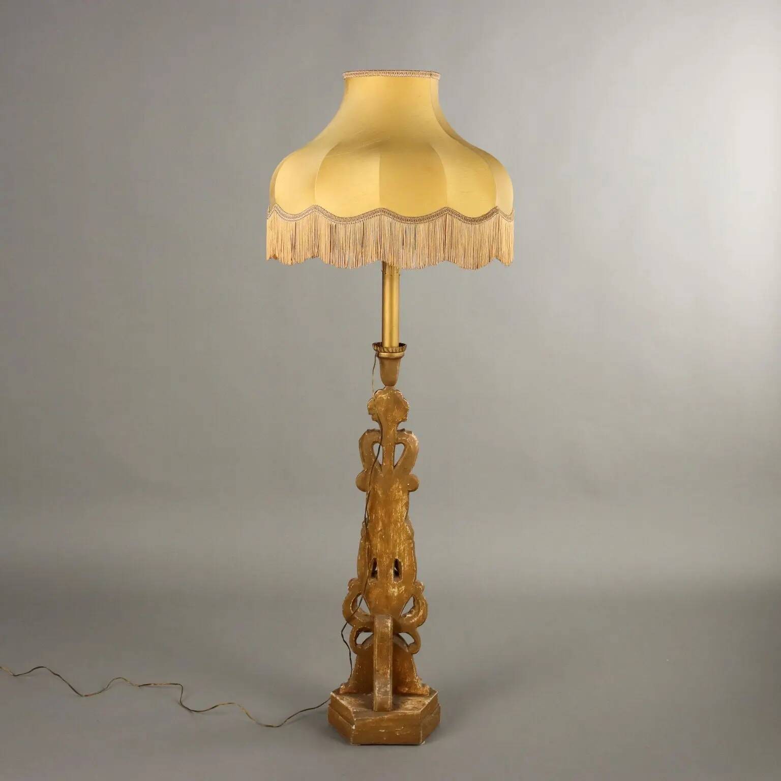 Eclectic antique carved wooden candlestick, Italy, 19th century.
