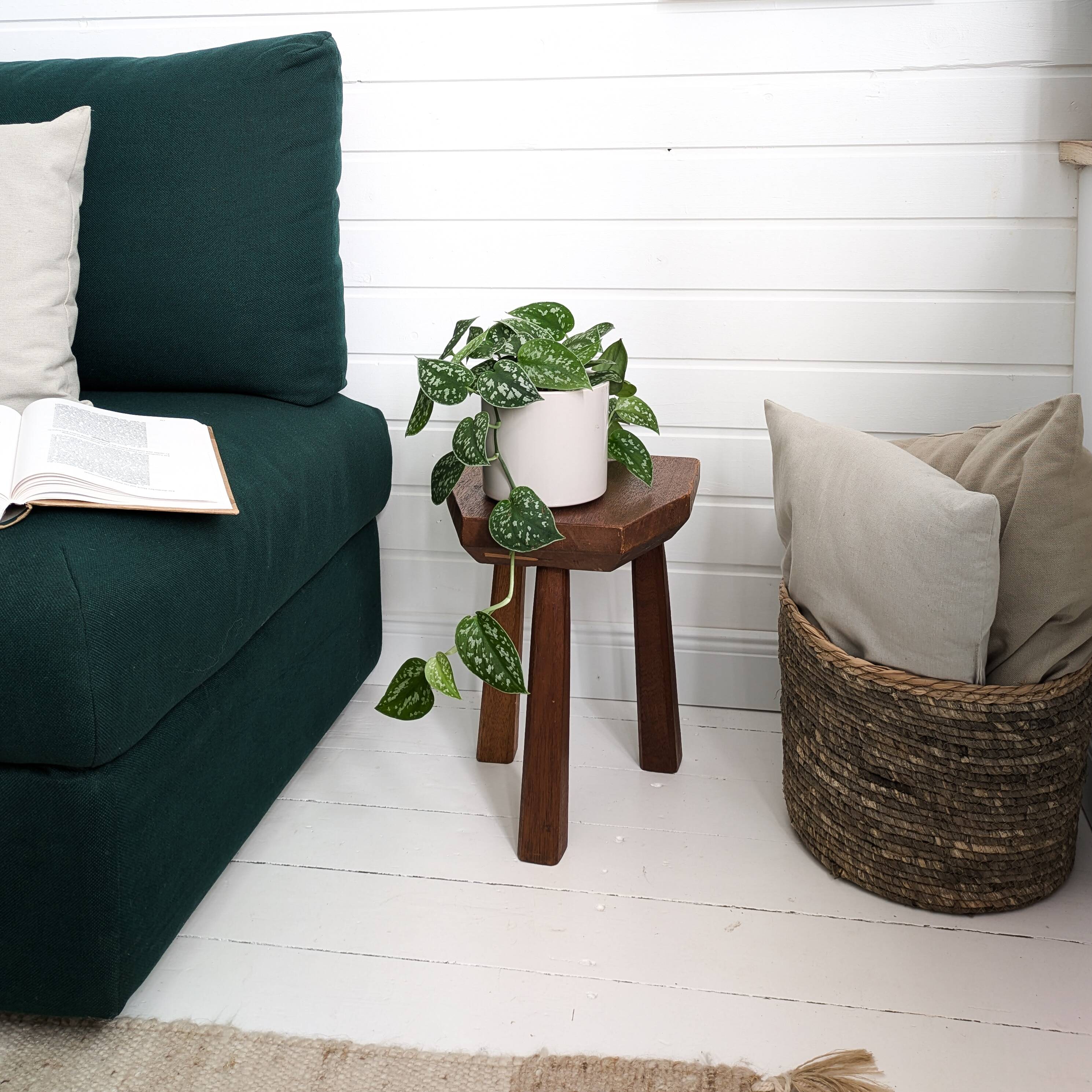 Mid Century Table d'appoint Pouf à fleurs Banque de fleurs Vintage Bois massif Table de chevet Table