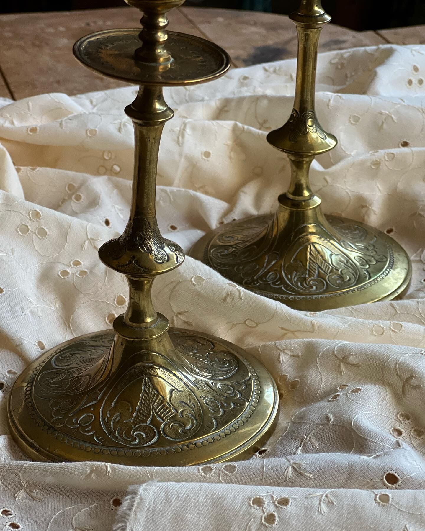 Solid brass candle holder with engraved patterns