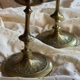 Solid brass candle holder with engraved patterns