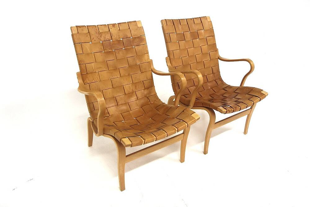 Set of 2 Scandinavian "Eva" armchairs, Bruno Mathsson, Sweden, 1970.