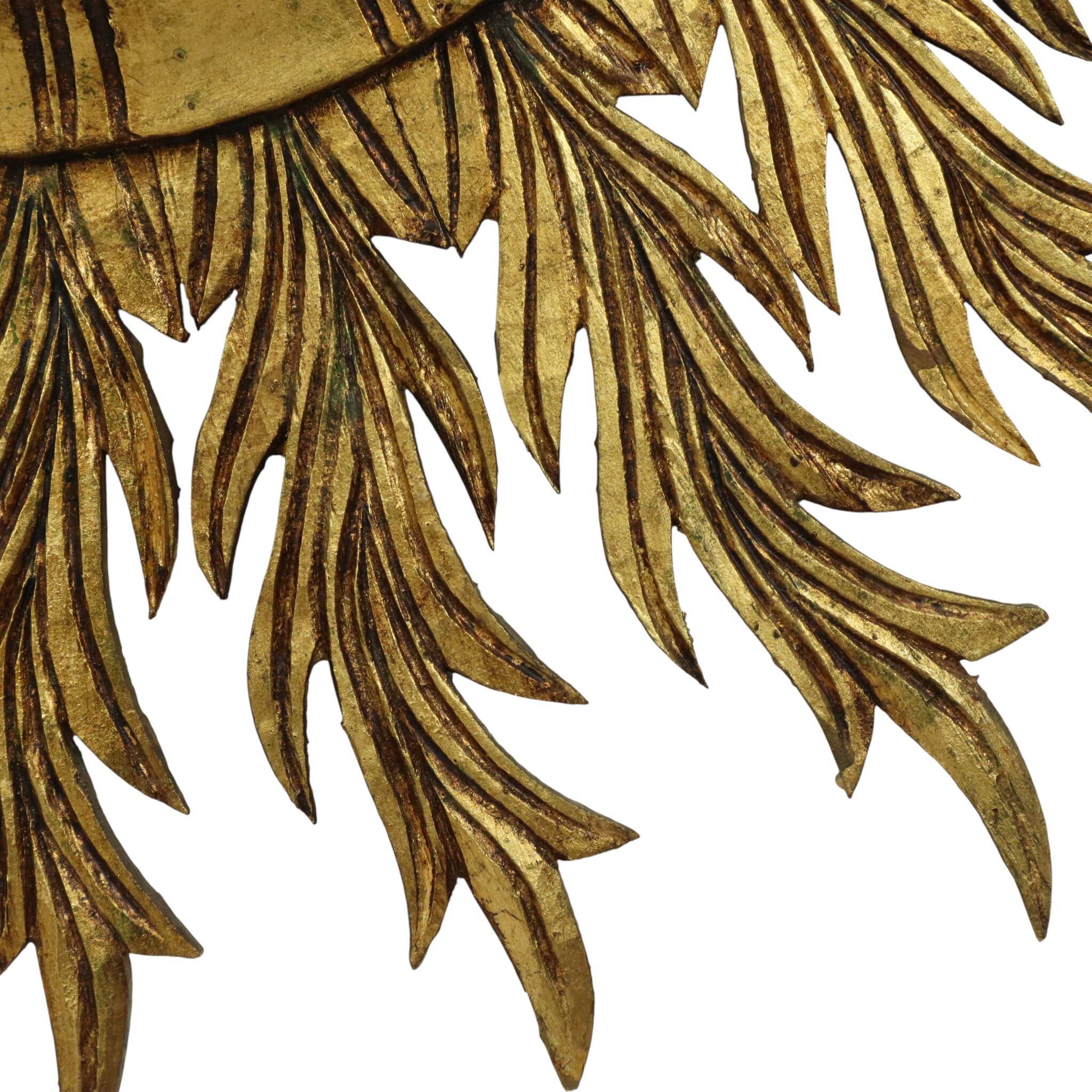 Large Rare Wooden Sun Mirror Sunburst Gold Leaf XL 86cm