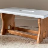 Tabouret vintage en hêtre et peint en blanc