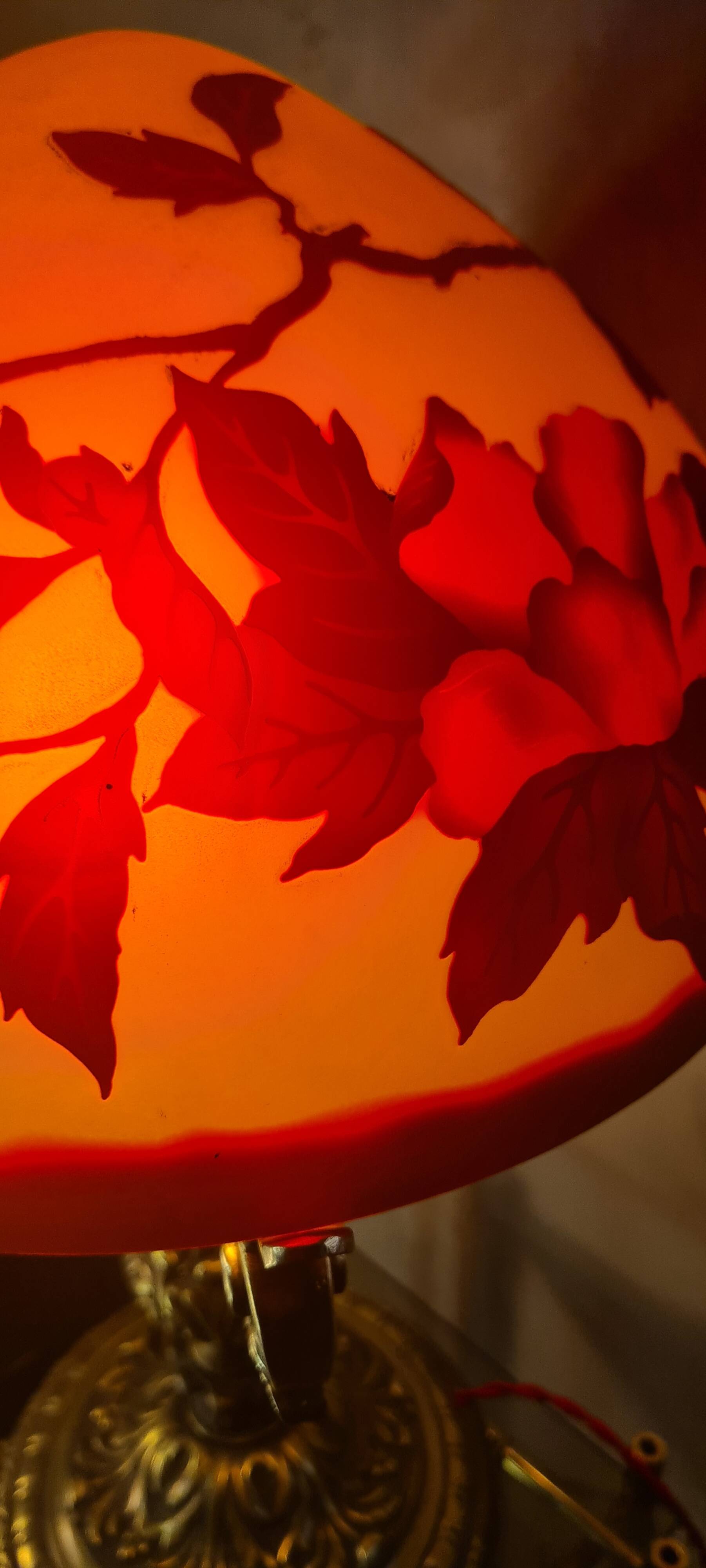 large bronze mushroom lamp with magnificent glass paste signed 7kg h51x33