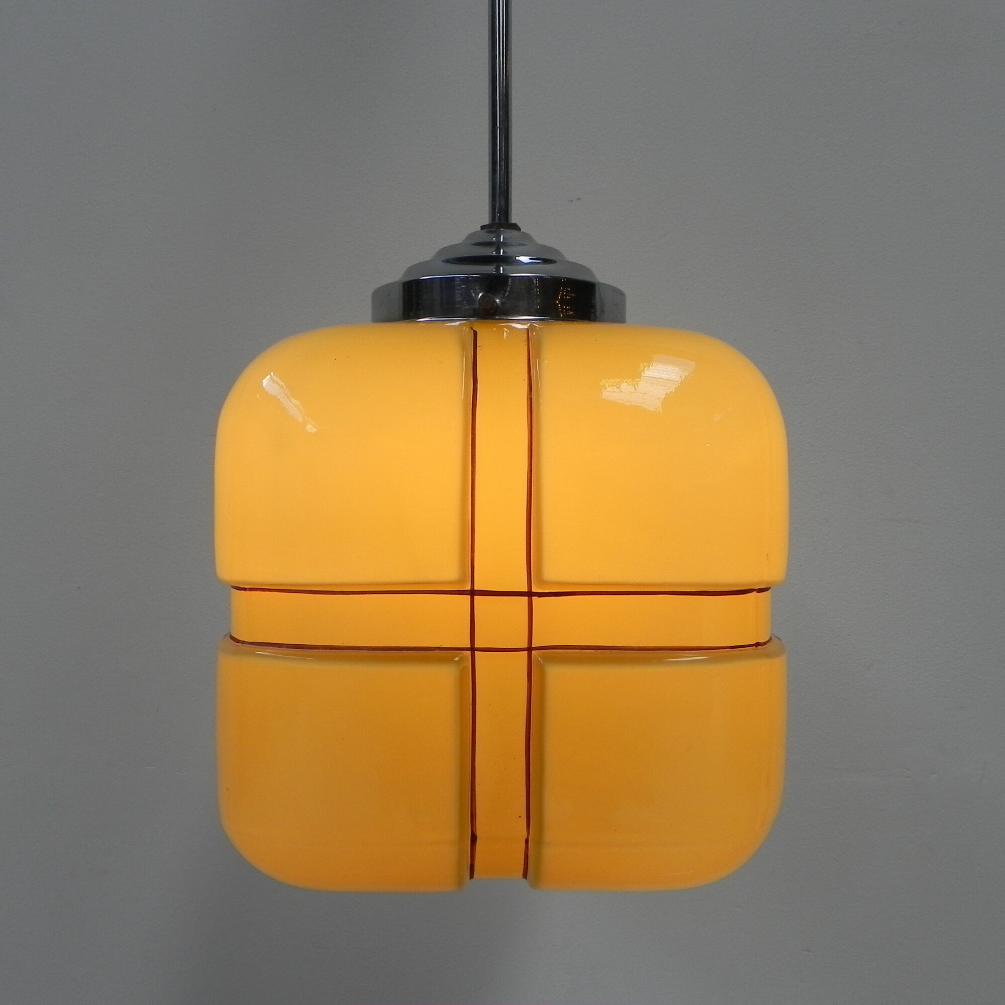 Art Deco hanging lamp with square glass shade