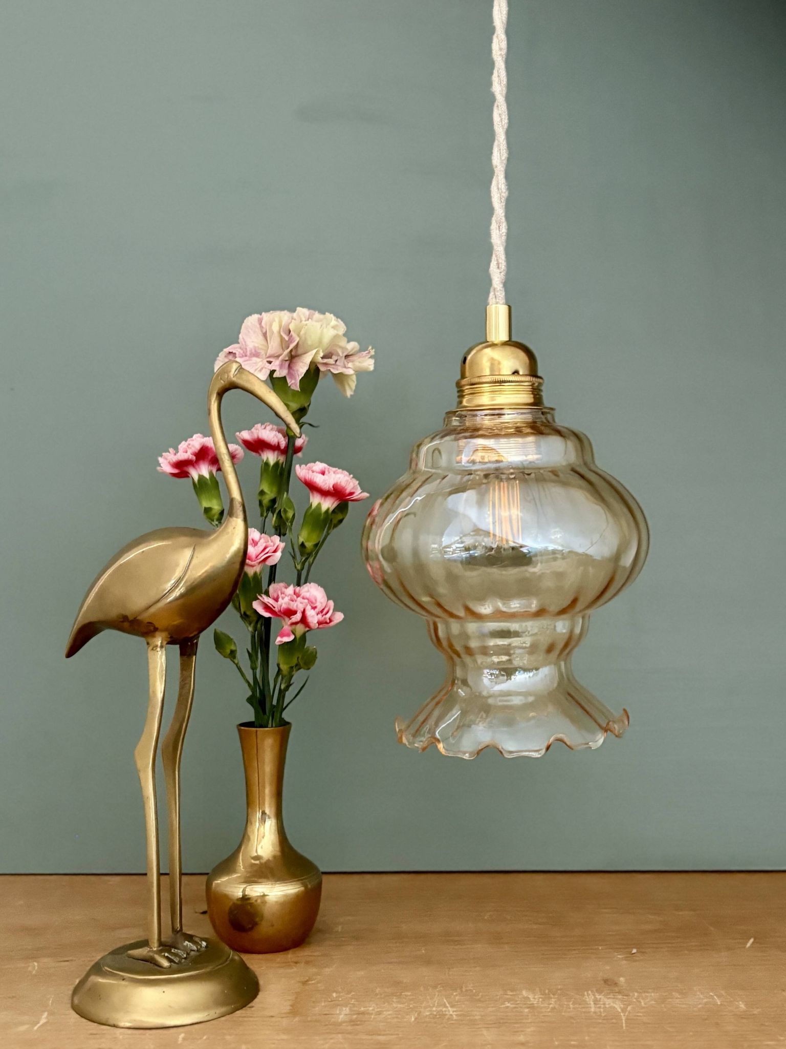 Vintage amber glass globe pendant light