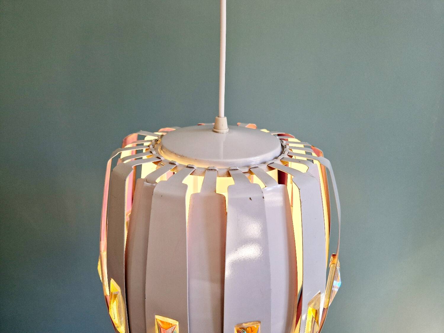 Scandinavian pendant light in metal and prismatic glass, Werner Schou, 1960-70