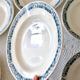 9 assiettes anciennes Longchamp terre de fer bleue "Marcel"