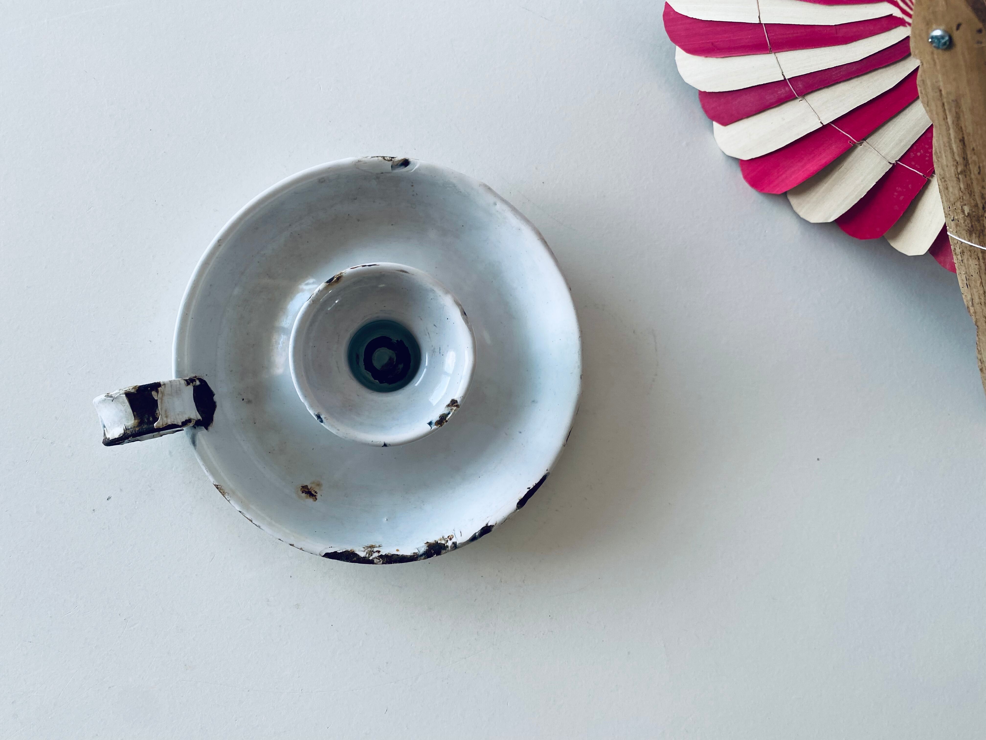 White enamelled candle holder