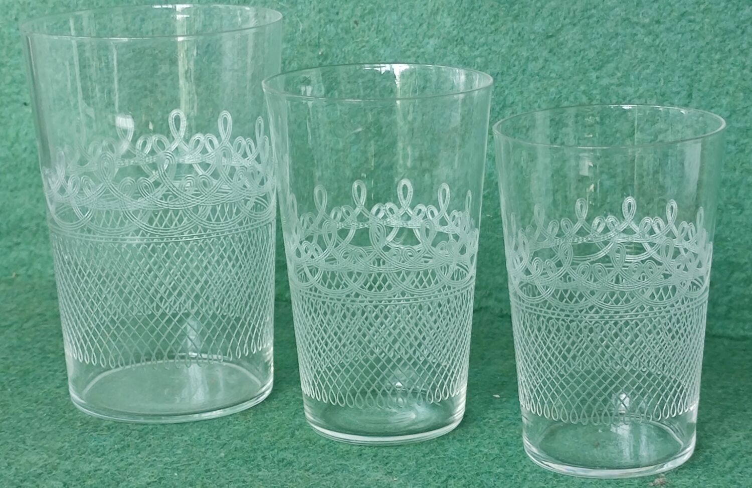 Set 15 old engraved crystal glasses