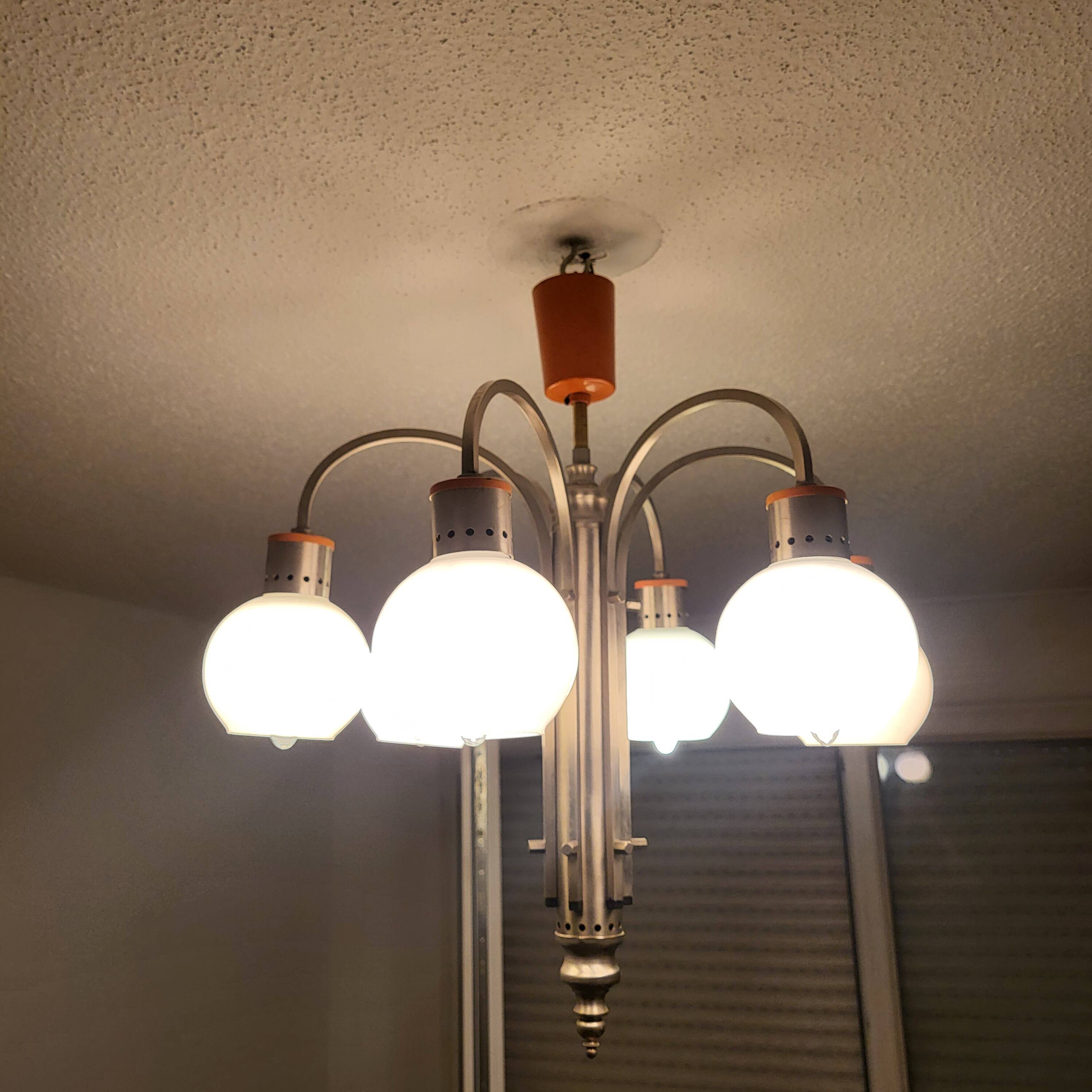 Space Age chrome and globe pendant light, Italy, 1960-70