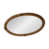 OVAL ART NOUVEAU MIRROR WITH ROSE DECOR AND PAINTED WOOD BEVELED GLASS