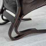 1970s, Scandinavian design, lounge chair, original condition, leather, bent wood.