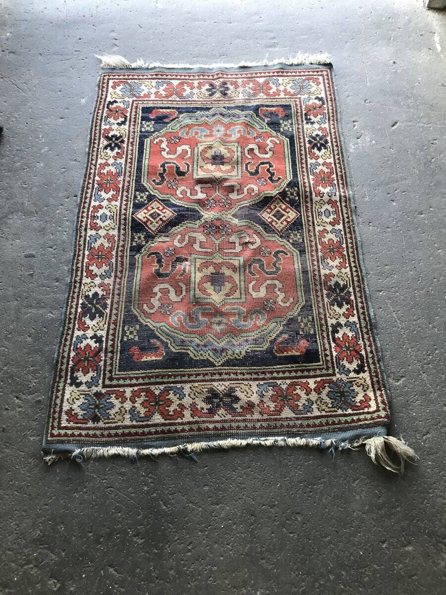 Vintage grey kilim rug in fabric - Hungary, 1930s, double medallion
